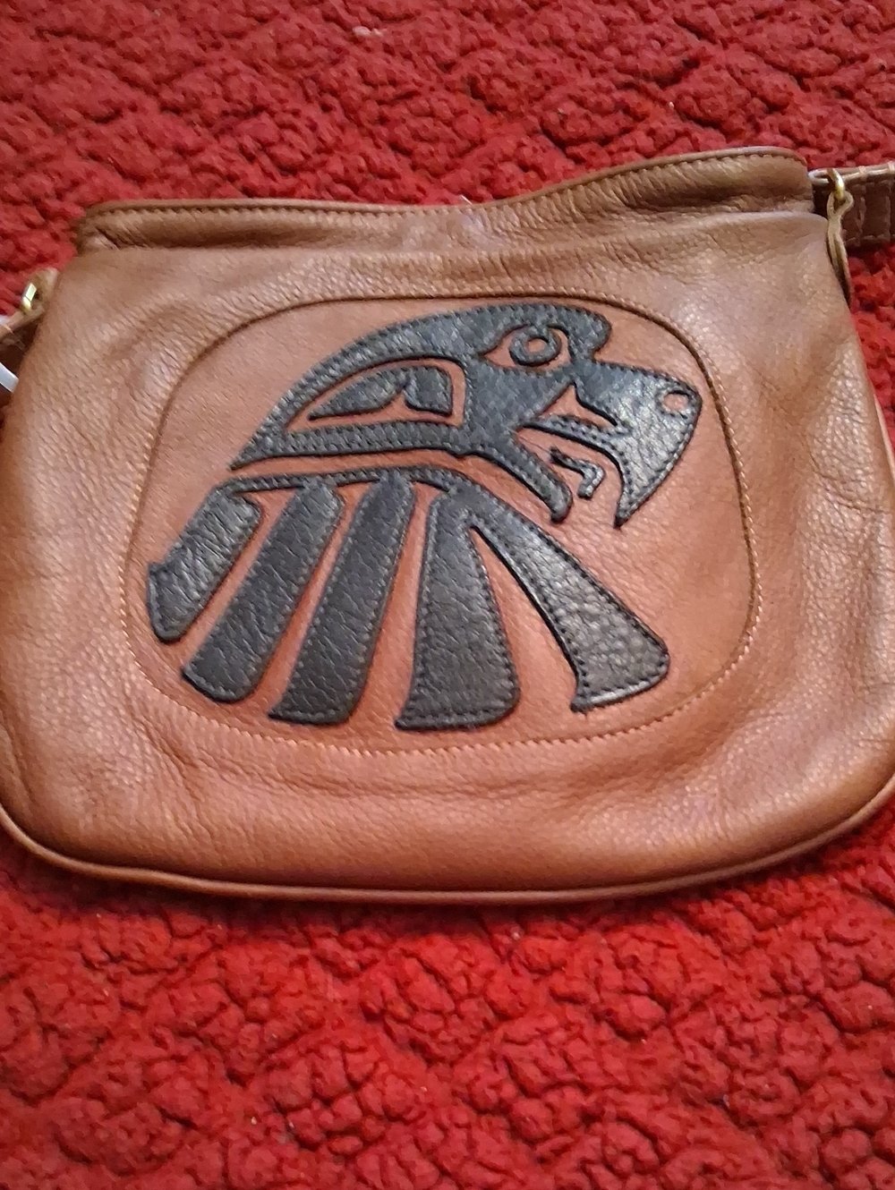 Brown Leather Crossbody Bag with Black Eagle Motif